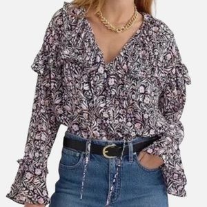 NWT J. CREW RUFFLE CRINKLE CHIFFON TOP FLORAL FLOURISH, M